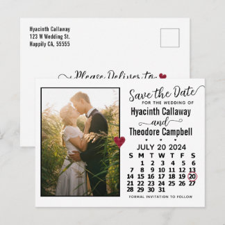 Cartão Postal De Convite Casamento Salve a data Calendário julho de 2024 Fo