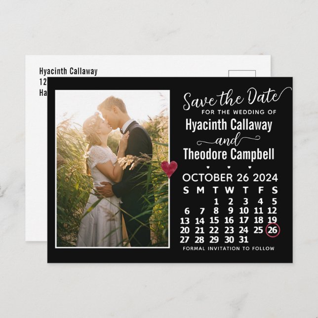 Cartão Postal De Convite Casamento Salve a data Calendário outubro de 2024  (Frente/Verso)
