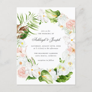 Cartão Postal De Convite Casamento Tropical Floral Greenery Wreath