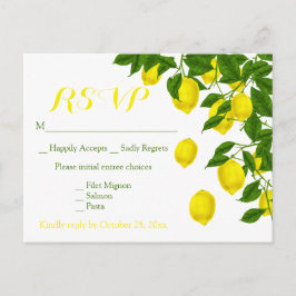 Cartão Postal De Convite Casamento Verde de Limões de Aquarela de RSVP Amar