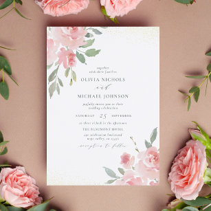 Cartão Postal De Convite Casamento verde rosa rosa rosa do jardim