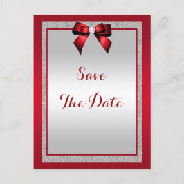 Cartão Postal De Convite Casamento Vermelho Rubi e Prata Elegante