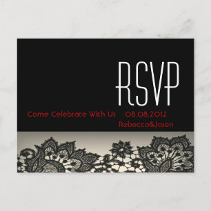 Cartão Postal De Convite casamento vintage bege RSVP do laço preto elegant