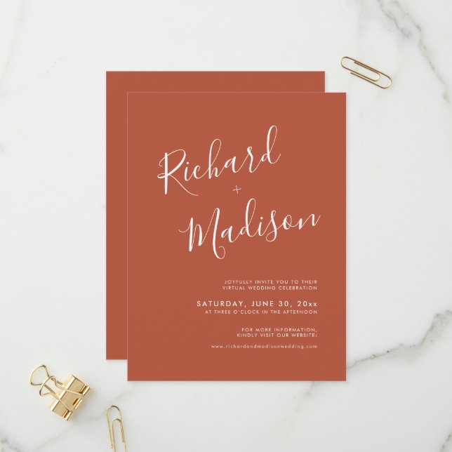 Cartão Postal De Convite Casamento Virtual de Terracotta Foto Chic Calliogr (Frente/Verso In Situ)