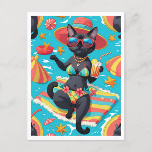 Cartão Postal De Convite Cat Party Beach teme para amantes de gatos siamese