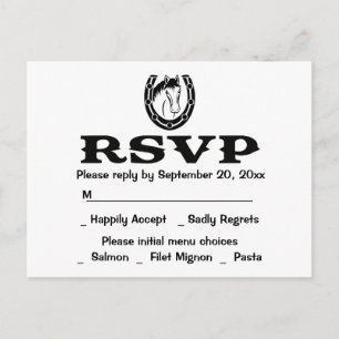 Cartão Postal De Convite Cavalo de Casamento RSVP Western Preto Branco País