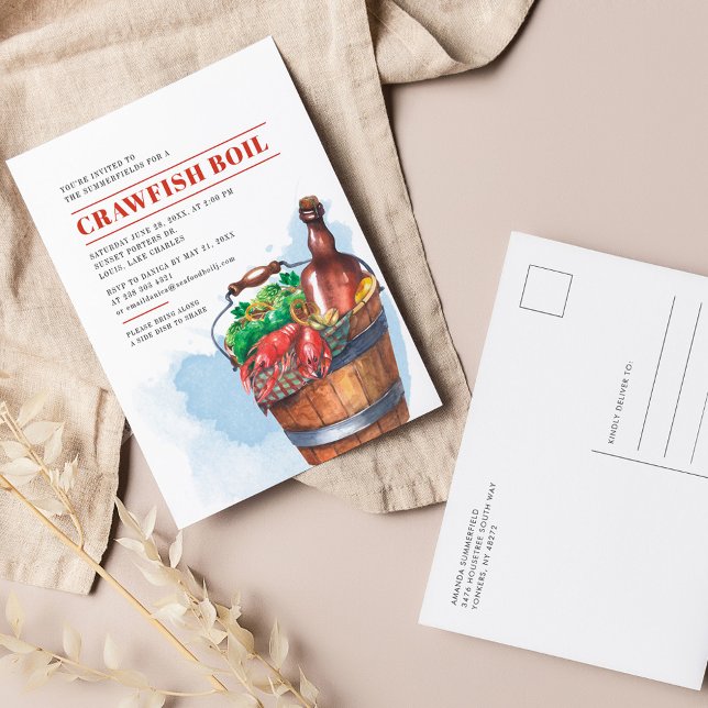 Cartão Postal De Convite Celebração de Boil de Mariscos de Verão em Família (Family Reunion Crawfish Boil Summer Party Invitation Postcard)