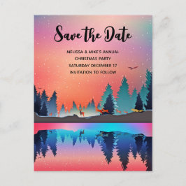 Cartão Postal De Convite Cena de Inverno no Lago com Veados Natal Salve a D