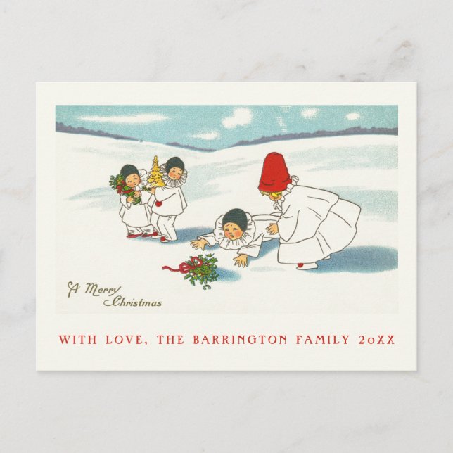 Cartão Postal De Convite Cena de Neve Engraçada Antica (Frente)