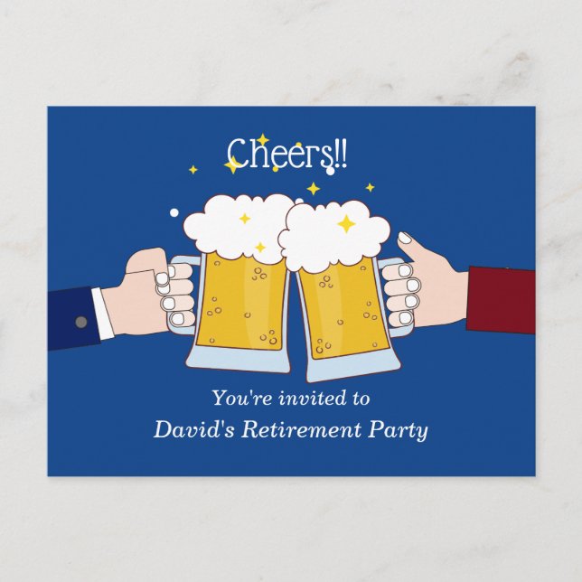 Cartão Postal De Convite cervejas, aplausos, festa de aposentadoria adulta (Frente)