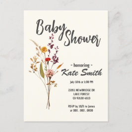 Cartão Postal De Convite Chá de Bebê Boho Flor Silvestre