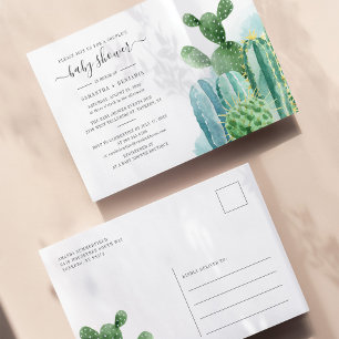Cartão Postal De Convite Chá de Bebê Casais Botânicos de Cactos Aquarela