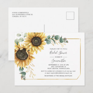 Cartão Postal De Convite Chá de Bebê Floral de Eucalipto e Girassol