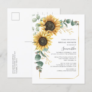 Cartão Postal De Convite Chá de Bebê Floral Geométrico Moderno de Girassol