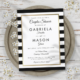 Cartão Postal De Convite Chá de Casais Dourados com faixa preta moderna