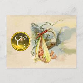 Cartão Postal De Convite Chá de fraldas AMARELO NEUTRAL GEMSTONE MONOGRAMA