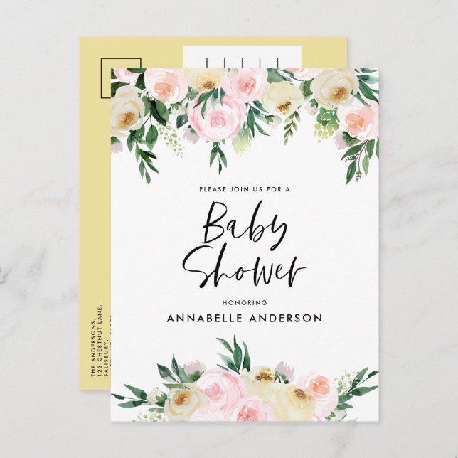 Cartão Postal De Convite Chá de fraldas aquarela limão espinhal (Frente/Verso)