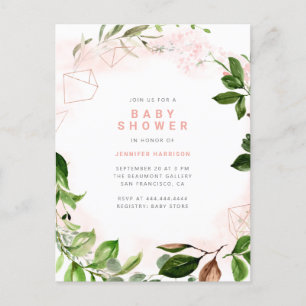 Cartão Postal De Convite Chá de fraldas Blush & Greenery de Cores Aquáticas