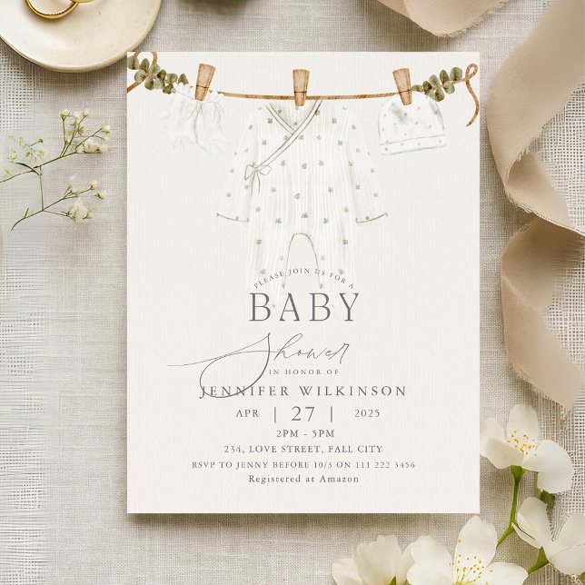 Cartão Postal De Convite Chá de fraldas Boho Neutro de Orçamento (Budget Neutral Boho Baby Shower Invitation Postcard)