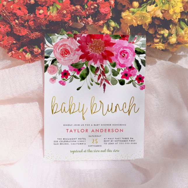 Cartão Postal De Convite Chá de fraldas Chic Floral Baby Brunch Baby Girl (Criador carregado)