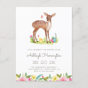 Cartão Postal De Convite Chá de fraldas de Deer Primavera de Flores de Água