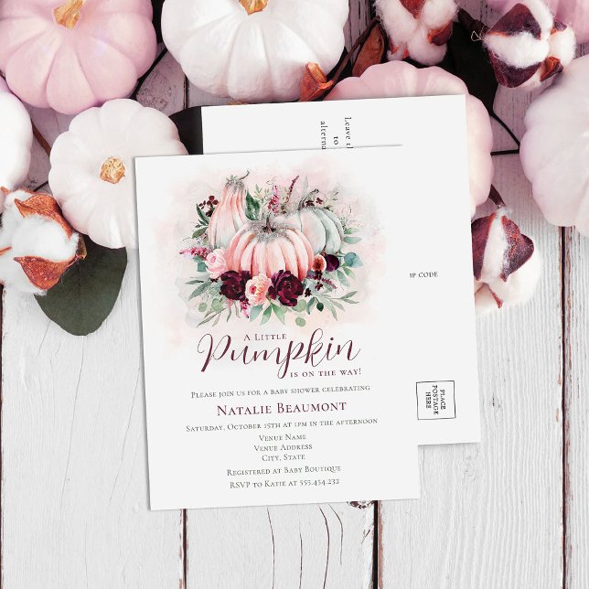 Cartão Postal De Convite Chá de fraldas de Menina de Abóbora (Criador carregado)