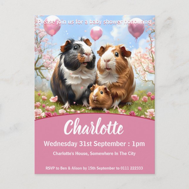 Cartão Postal De Convite Chá de fraldas de porcos-guincho (Frente)