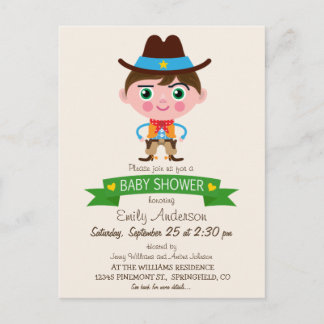 Cartão Postal De Convite Chá de fraldas do Tema de Cowboy Oeste Selvagem