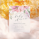Cartão Postal De Convite Chá de fraldas Floral Elegante Primavera Watercolo<br><div class="desc">Este convite para chás de fraldas florais apresenta "chá de fraldas" em uma elegante caligrafia de estilo manuscrito e uma elegante tipografia enquadrada por um buquê de flores aquáticas em tons de rosa-pincel e roxo com folhas botânicas exuberantes. Seus detalhes de chá aparecem em uma tipografia moderna. Este convite é...</div>