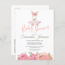 Cartão Postal De Convite Chá de fraldas Floral Rosa Bonito Bonny Boho