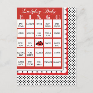Cartão Postal De Convite Chá de fraldas Ladybug Polkadots Cartão Bingo 12