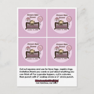 Cartão Postal De Convite CHÁ DE FRALDAS MONKEY Crib Cupcake Toppers CJ-O #2