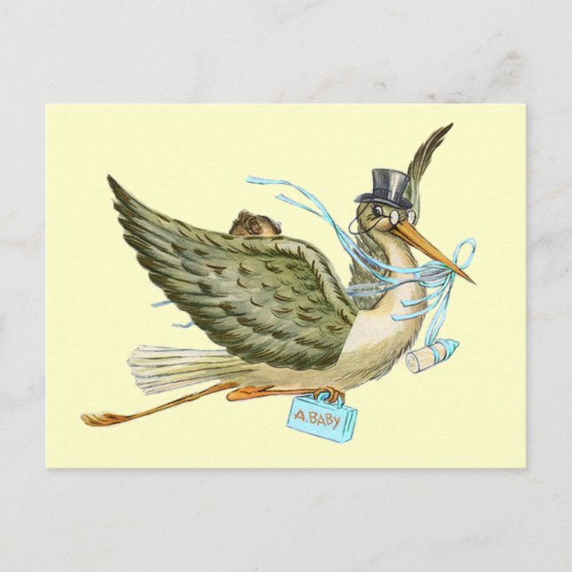 CARTÃO POSTAL DE CONVITE CHÁ DE FRALDAS STORK (Frente)