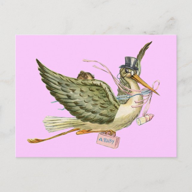 CARTÃO POSTAL DE CONVITE CHÁ DE FRALDAS STORK (Frente)