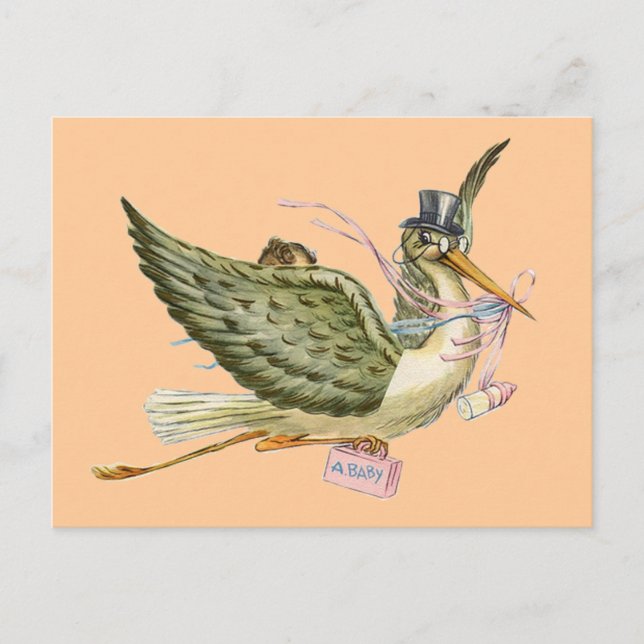 CARTÃO POSTAL DE CONVITE CHÁ DE FRALDAS STORK (Frente)