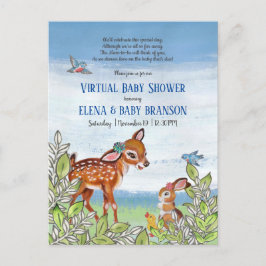 Cartão Postal De Convite Chá de fraldas Virtual Woodland Animal Fawn Vintag