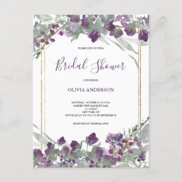 Cartão Postal De Convite Chá de Noiva Aquarela de Flores Silvestres