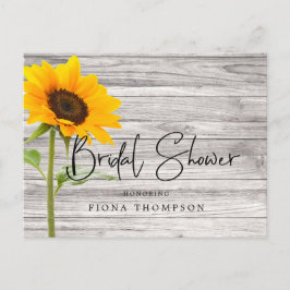 Cartão Postal De Convite Chá de Noiva com Girassol e Caligrafia em Madeira 