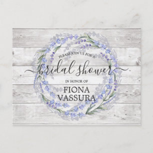 Cartão Postal De Convite Chá de Noiva Floral Lavanda em Madeira Rústica