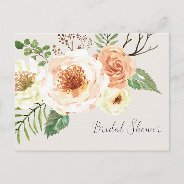 Cartão Postal De Convite Chá de Noiva Floral Rústico (Frente)