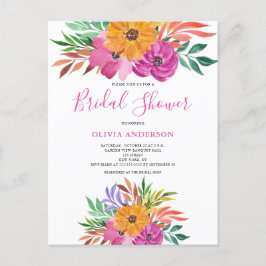 Cartão Postal De Convite Chá de panela de Aquarela Tropical Rosa