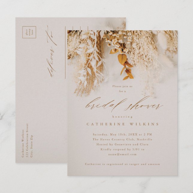 Cartão Postal De Convite Chá de panela de Casamento Boho Fall Flowers (Frente/Verso)