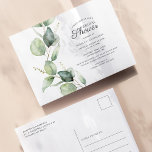 Cartão Postal De Convite Chá de panela de Script do Floral Eucalyptus Deixa<br><div class="desc">Cartão postal do Chá de panela de Script do Eucalyptus Floral</div>