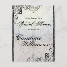 Cartão Postal De Convite Chá de panela Elegante Chandelier e Flourish