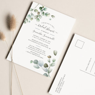 Cartão Postal De Convite Chá de panela Eucalyptus Greenery Foliage