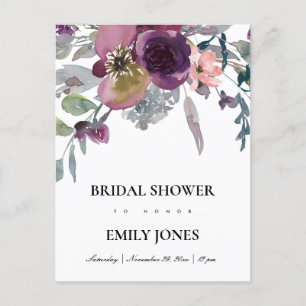 CARTÃO POSTAL DE CONVITE CHÁ DE PANELA FLORAL DE COR DA ÁGUA LÍLAC COM BOLS