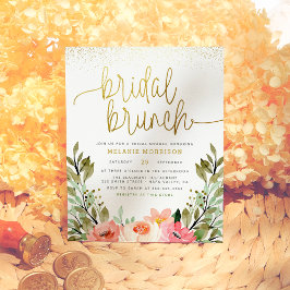 Cartão Postal De Convite Chá de panela Floral Dourado Bridal Rosa Blush Bru