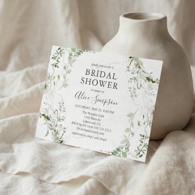 Cartão Postal De Convite Chá de panela Greenery do Orçamento (Criador carregado)