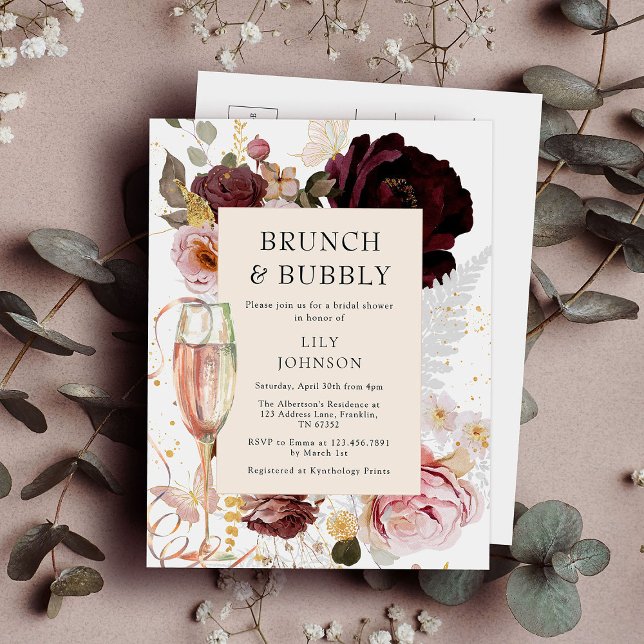Cartão Postal De Convite Chá de panela Inglês Elegante Brunch e Bubble (Criador carregado)