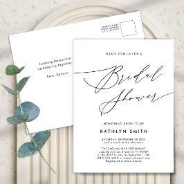 Cartão Postal De Convite Chá de panela Moderno de Script Elegante Branco Ne
